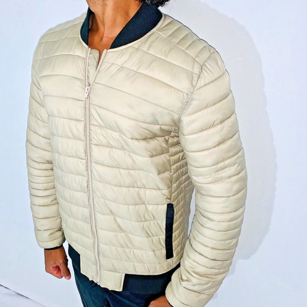 Asos Vintage Rare Puffer Bomber Nylon Glanz Jacket Warm Cream White Black Medium